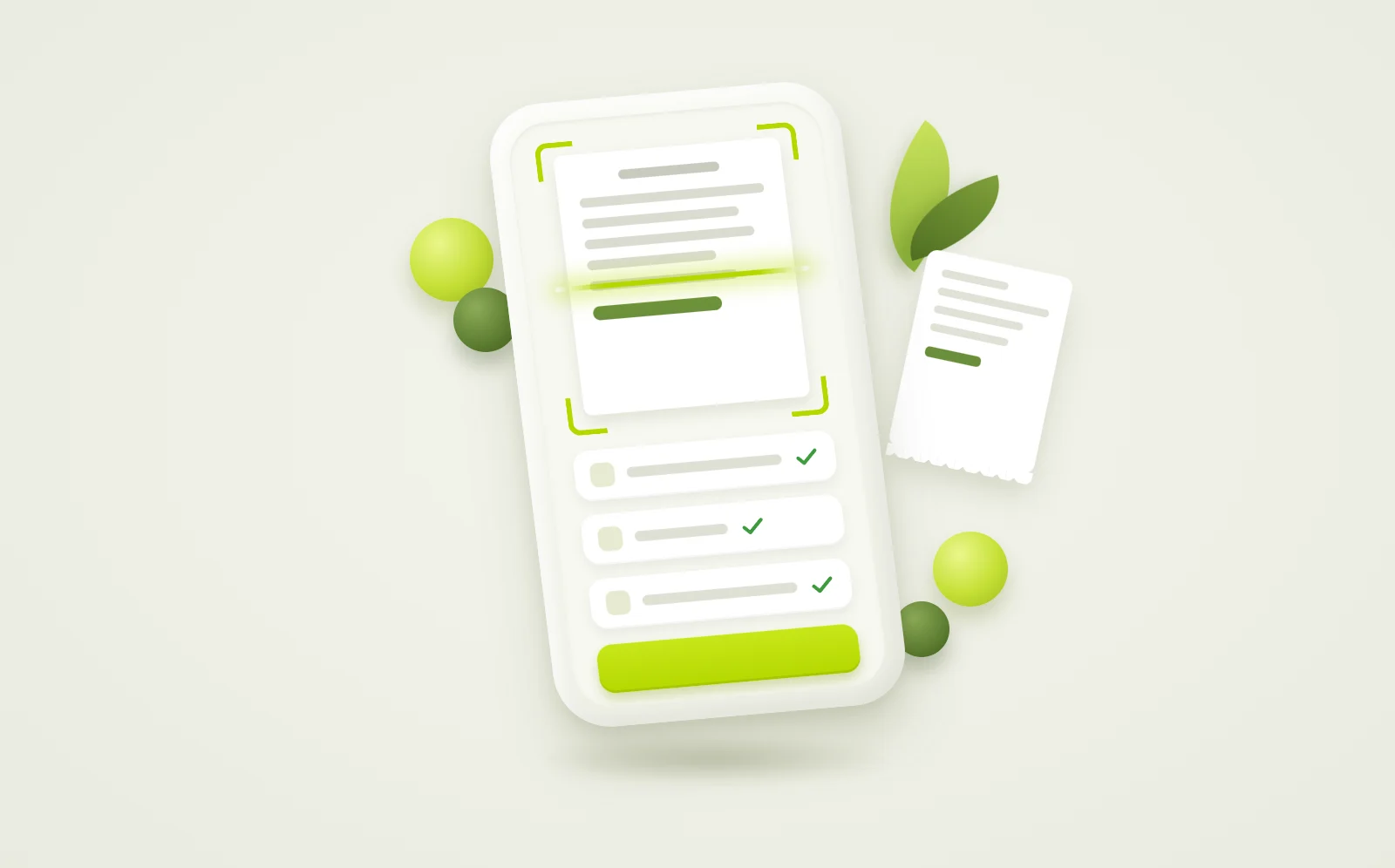 BIB Pro receipt scanning on a phone, with the date, store, amount and category filled in and checked